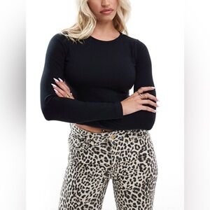 ASOS Design Fuller Bust Fitted Crop T-Shirt with Long Sleeve in Black